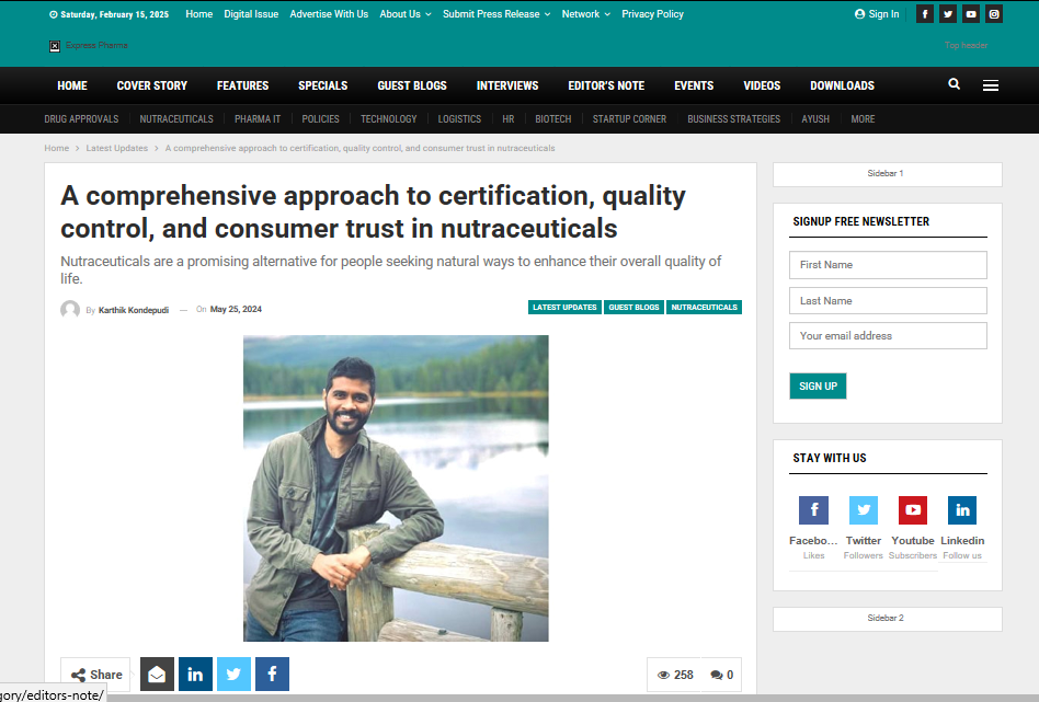 A comprehensive approach to certification, quality control, and consumer trust in nutraceuticals | Featured On Express Pharma
