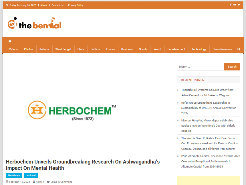 Herbochem Unveils Groundbreaking Research on Ashwagandha’s Impact on Mental Health | Featured West Bengal News Portal 
