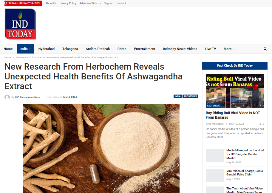 New research from Herbochem reveals unexpected health benefits of Ashwagandha extract | Featured On IND Today